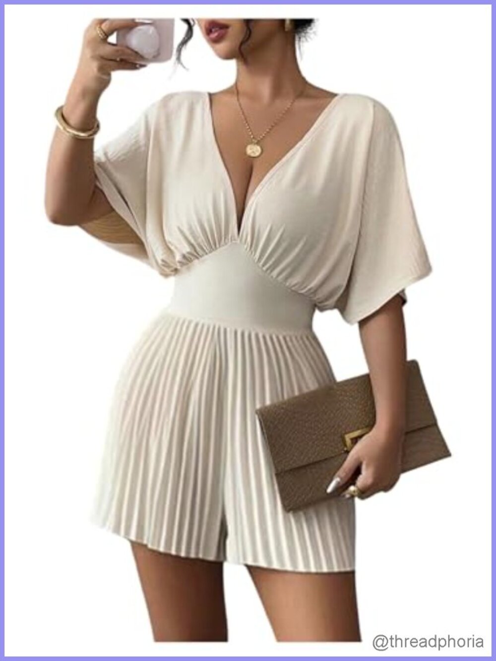 Pleated Deep V Neck Short Sleeve Wide Leg Romper - Dressy Jumpsuit